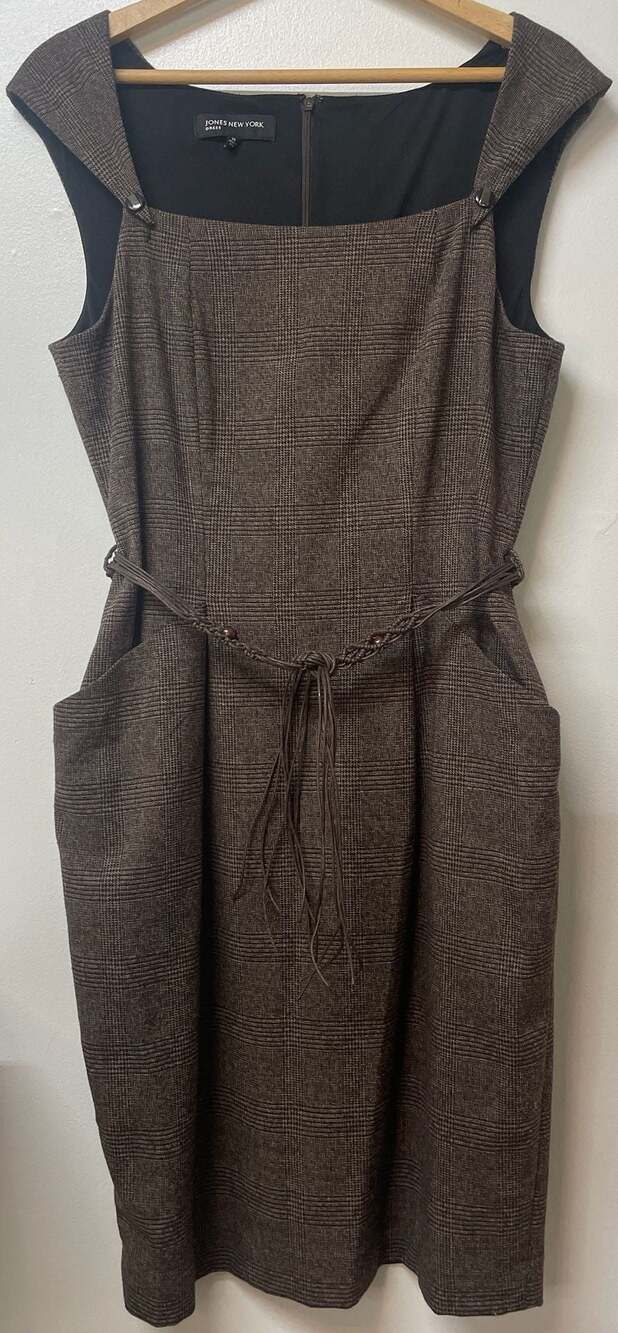 Jones New York Dress Glen Plaid Sheath Dress Belt Size 10 Career Chic Pockets
